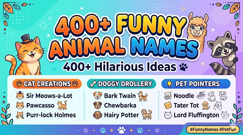 400+Funny Animal Names: 400+ Hilarious Ideas 🐾